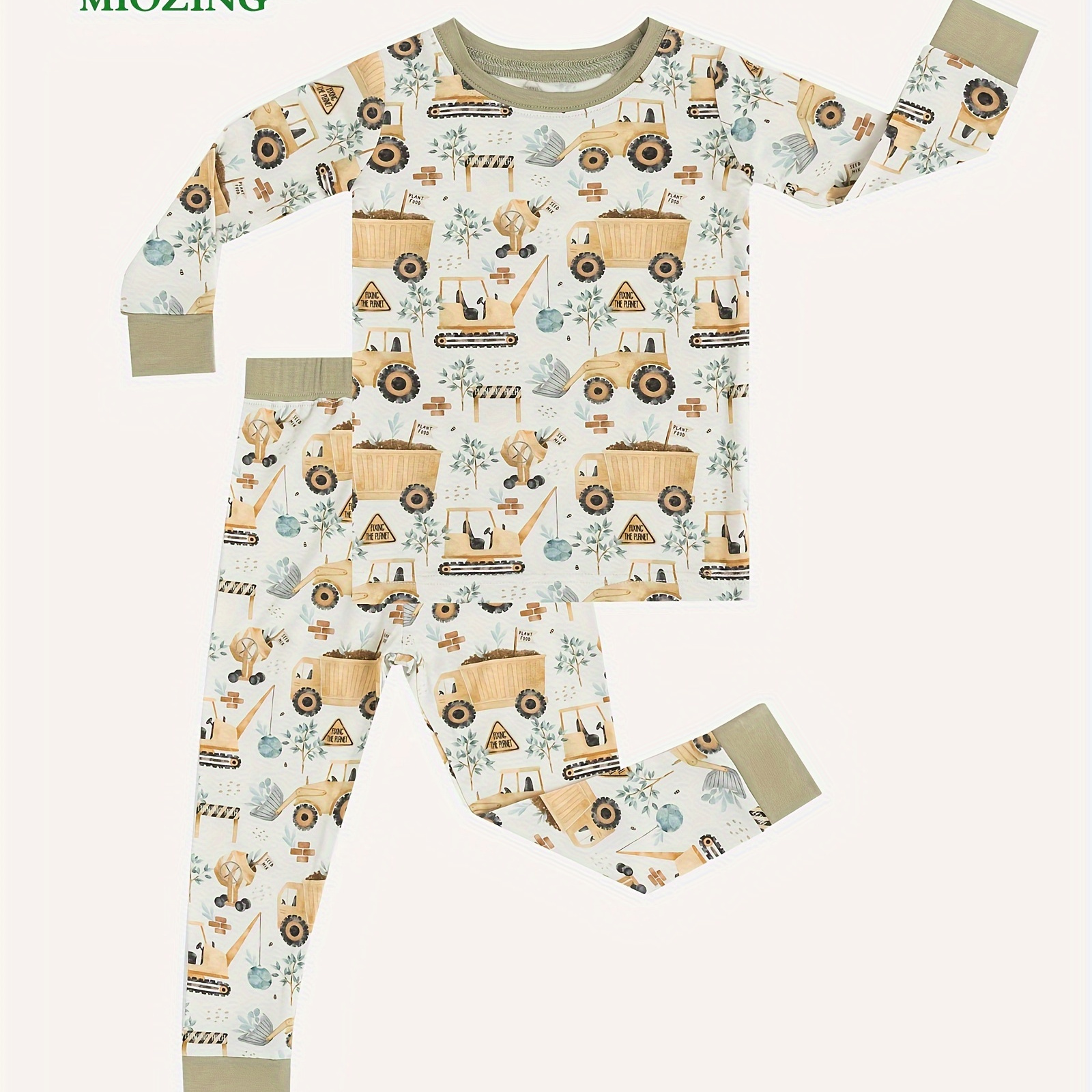 

Miozing Bamboo Fiber 2pcs, Toddler Kid's Long Sleeve Top & Comfy Pants, Watercolor Engineering Car Pattern, Baby Boy's Clothes