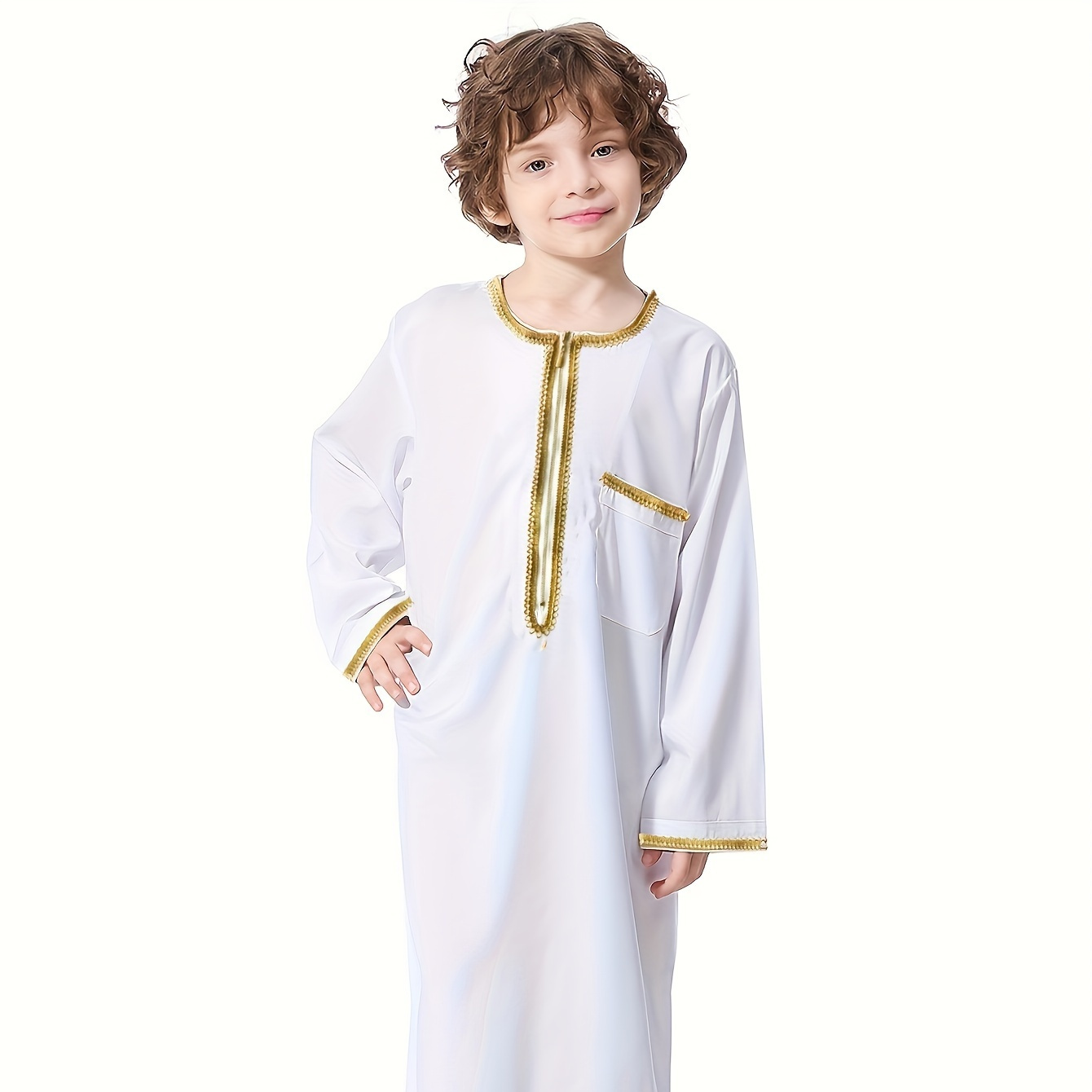 

Boy's Arabic Long Sleeve Kaftan Crew Neck With Zipper