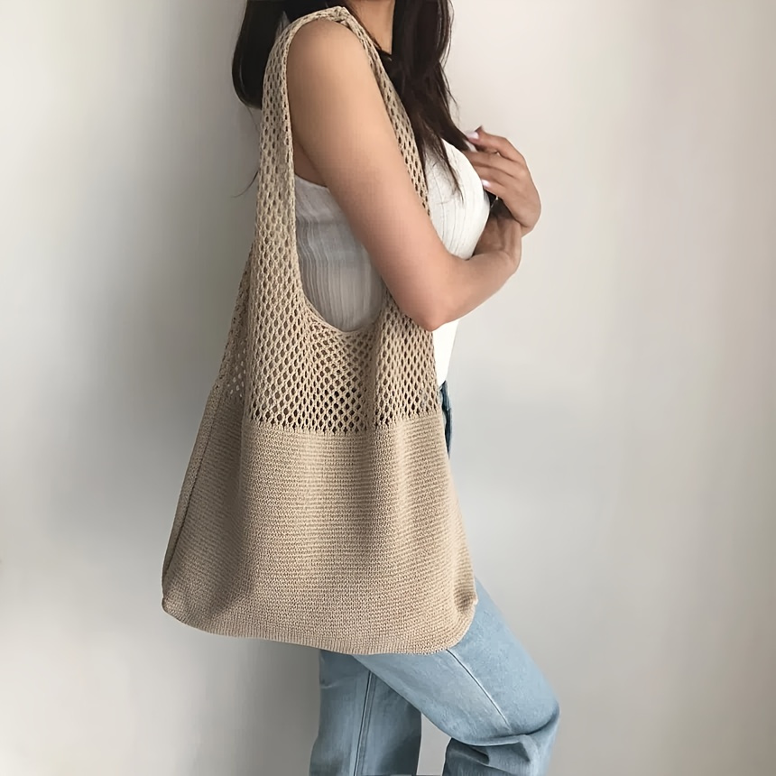 Dark Beige Crochet Bag Shoulder Handbags Best Seller Knit 