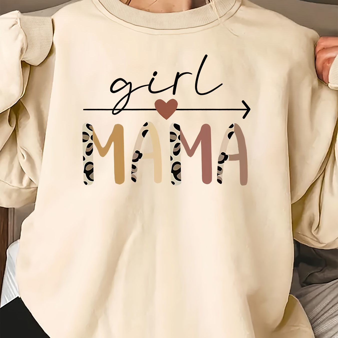 

Girl Mama" Graphic Sweatshirt - Soft & Breathable Polyester , Casual Long Sleeve Crew Neck, Machine Washable - Busy Moms