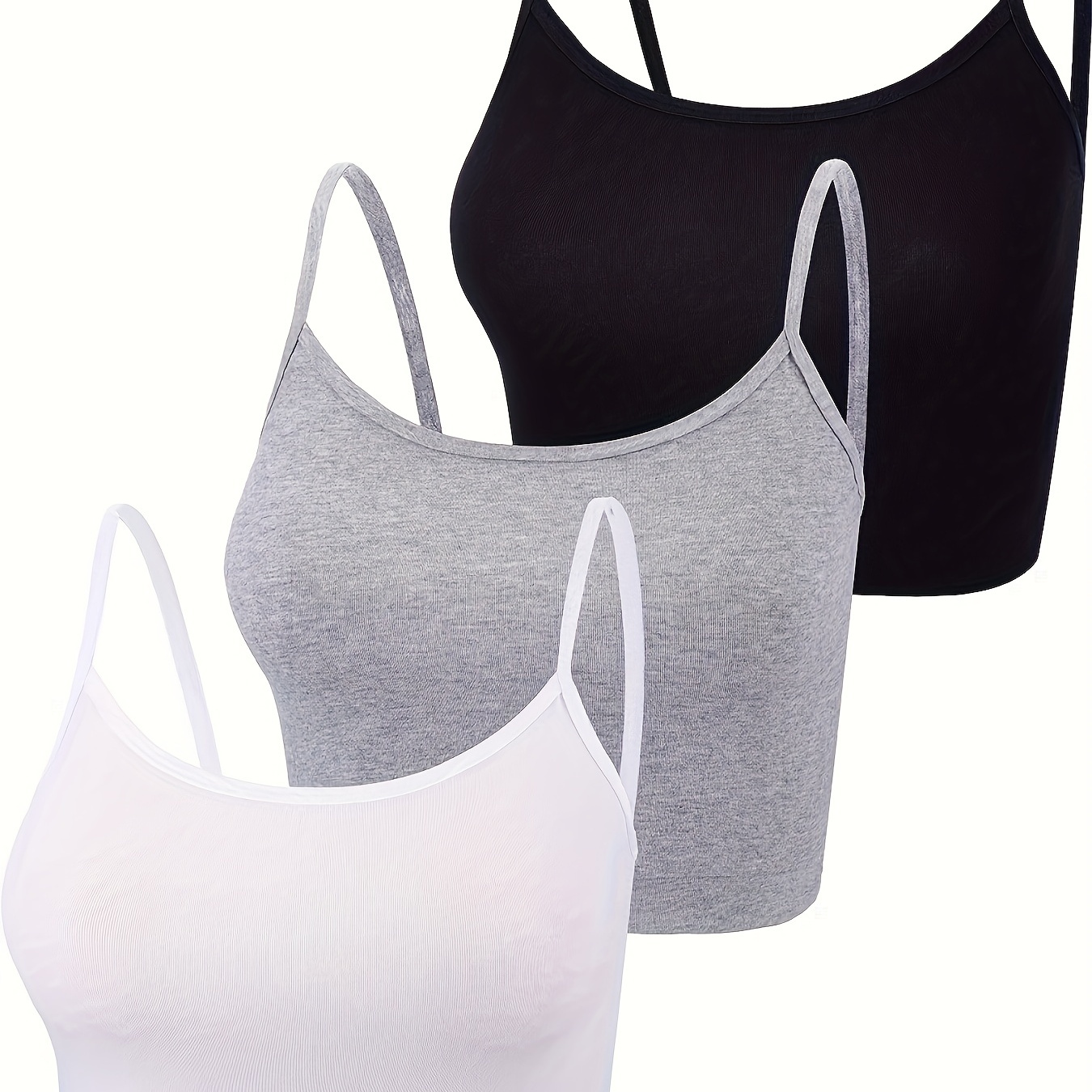 

3 Packs Mixed Color Crop Cami Tops, Casual Summer Sleeveless Top, Women's Clothing