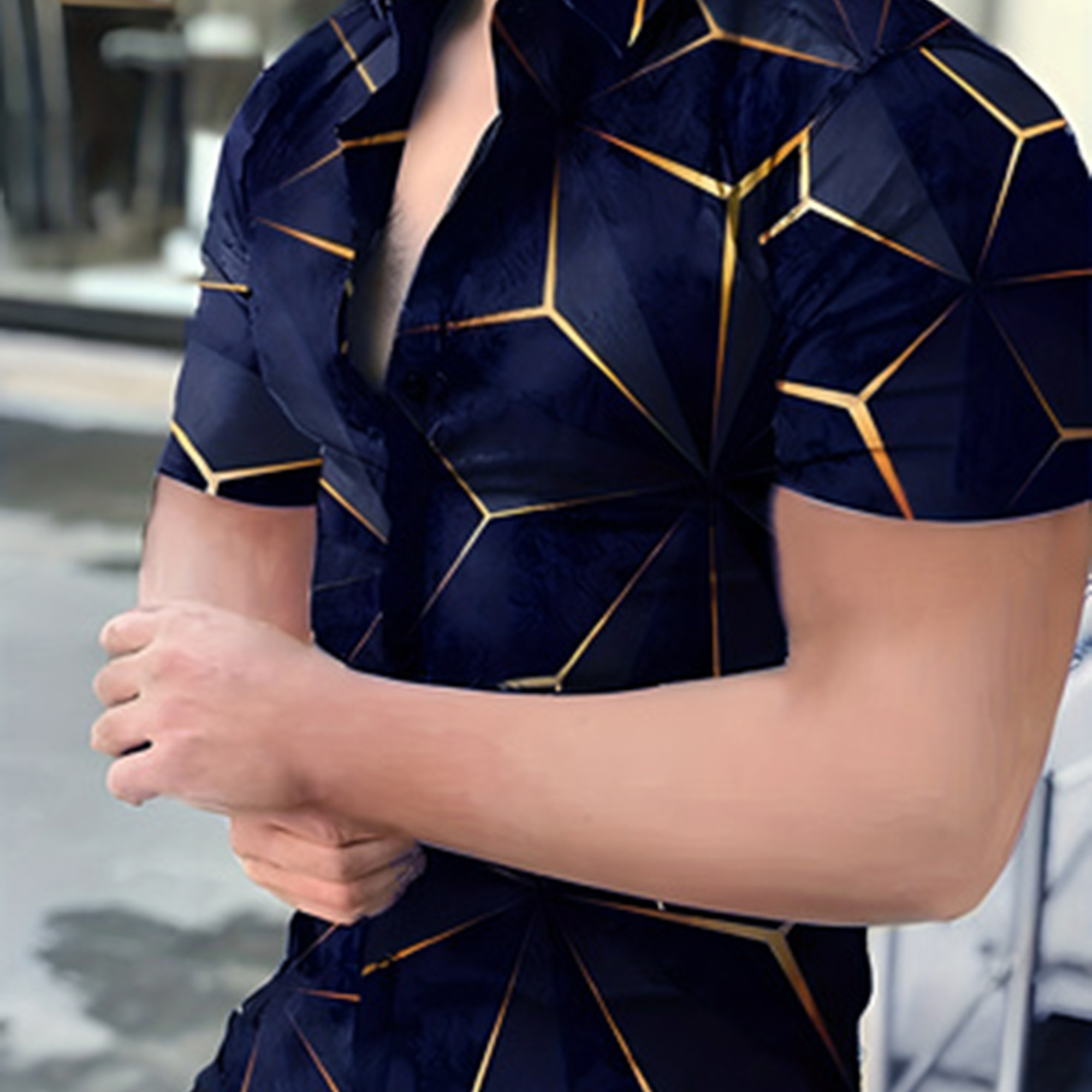 

3d Geometric Print Men's Casual Short Sleeve Shirt, Men's Shirt For Summer Vacation Resort, Tops For Men