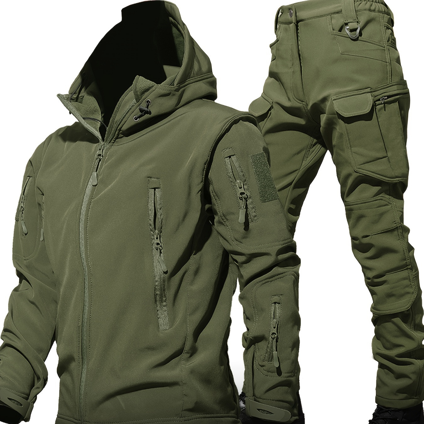 

Men's Outdoor 2pcs Outfit, Hooded Windbreaker Jacket, Comfy Pants For