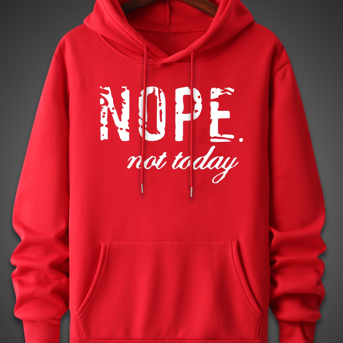 

Nope Not Today Pattern, Men's Trendy Comfy Hoodie, Casual Slightly Stretch Breathable Hooded Sweatshirt For Outdoor