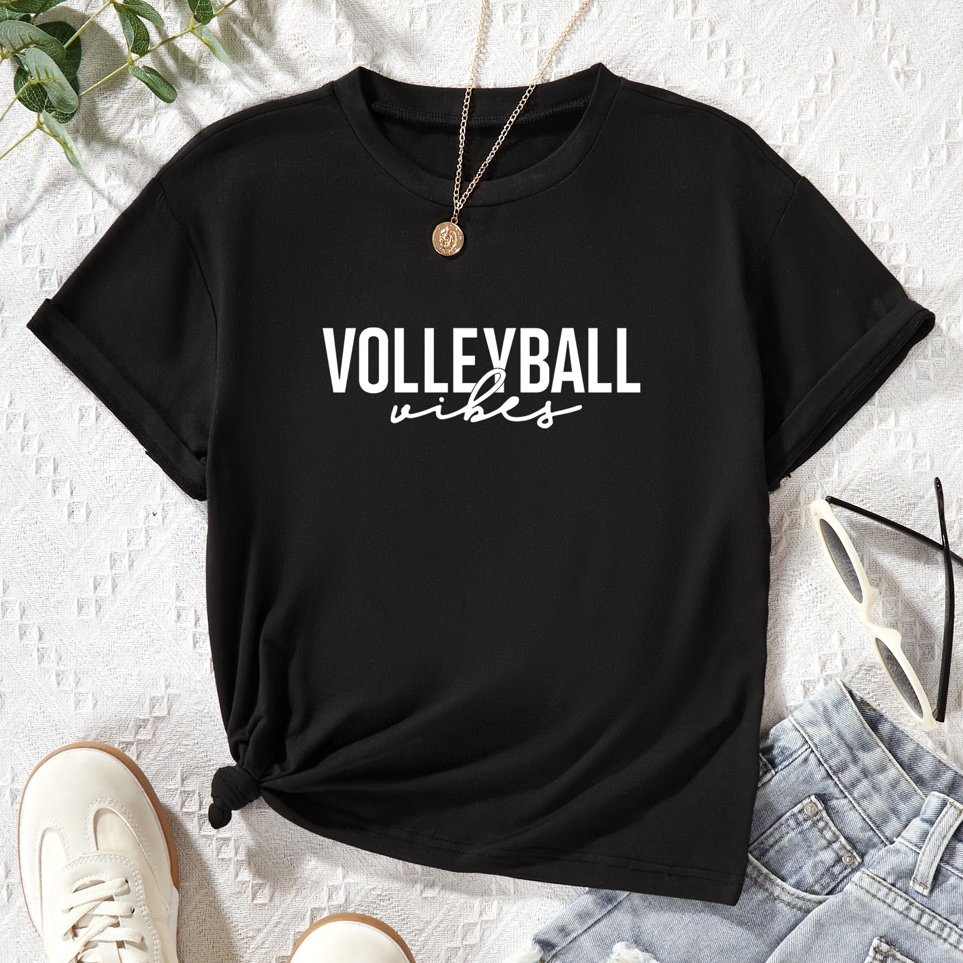 

Volleyball Pattern Girls Trendy T-shirt Comfy Breathable Tops Multiple Colors Accessible