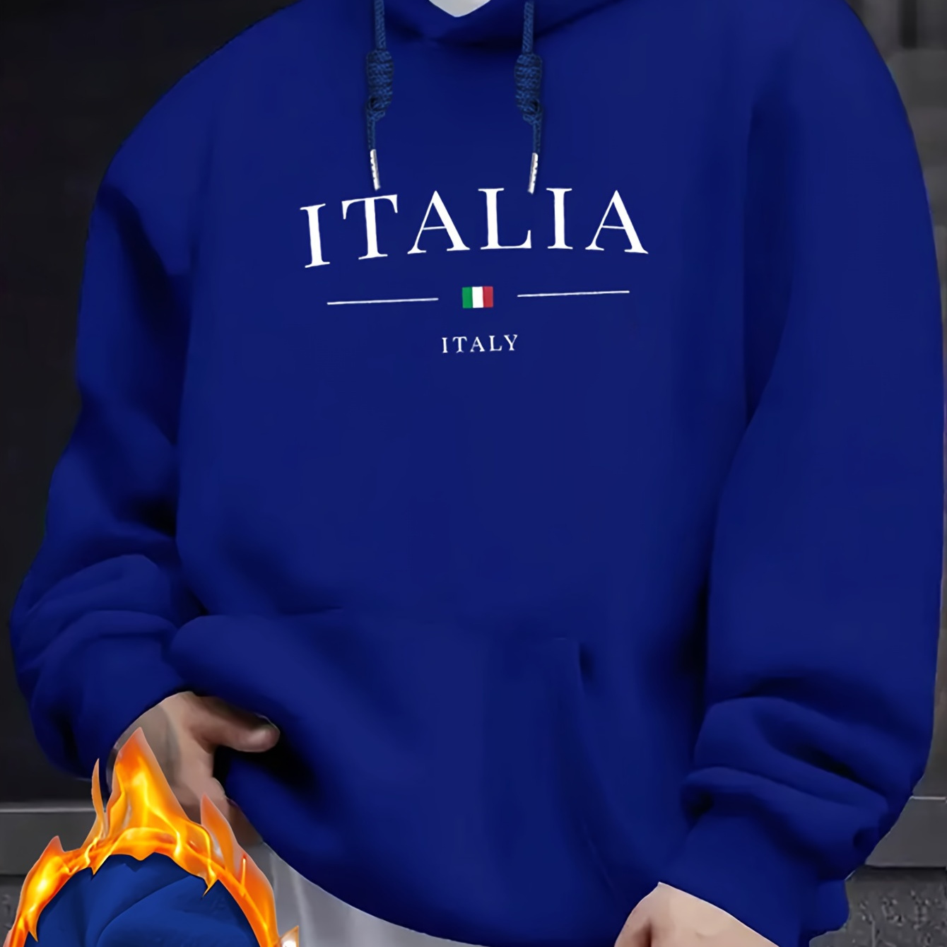 

Italy Flag Print Men's Hoodie - Polyester Casual Hooded Sweatshirt With Front Pocket, Long Sleeve Loose Fit, Knit Fabric With Stretch For Autumn And Winter