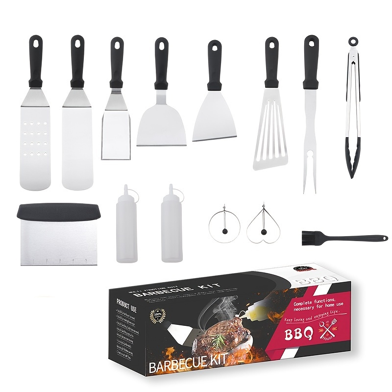 Ustensiles de barbecue, ensemble d'outils de barbecue en acier inoxydable 4  pièces, accessoires de barbecue, kit d'outils de barbecue avec manche en  bois et étui de transport, cadeau pour homme 