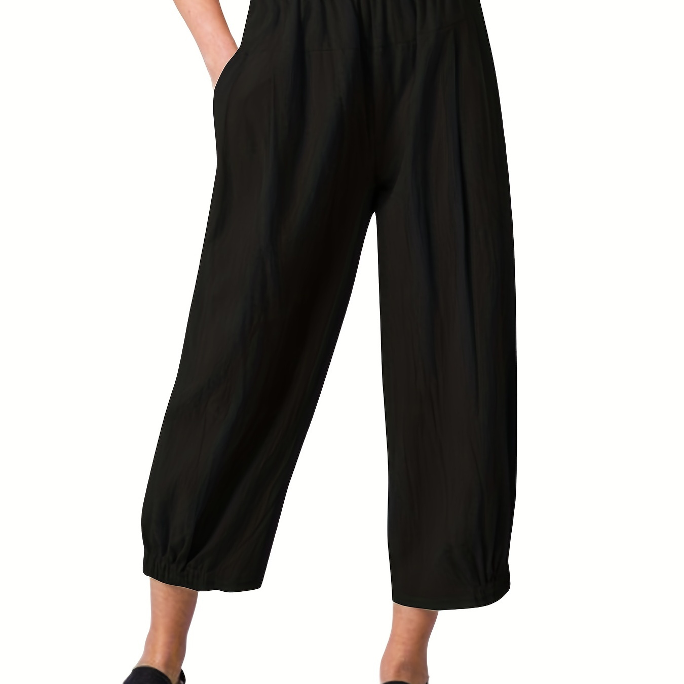 

Solid Cropped Wide Leg Pants, Casual Loose Pants For Spring & Summer, Women's Clothing