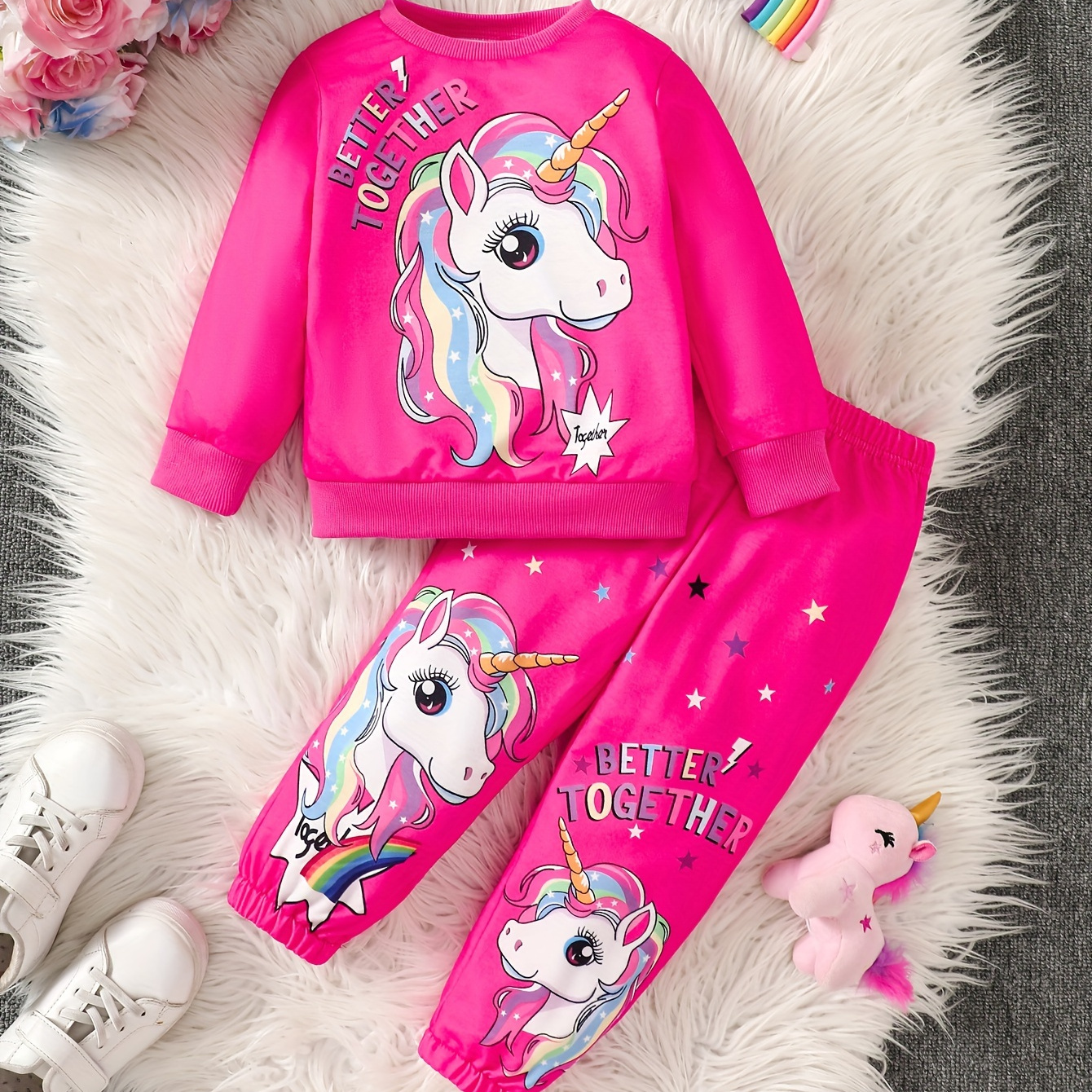 

2- 's Unicorn Pattern Sweatshirt + Pants, Toddler & Infant Girl's Set