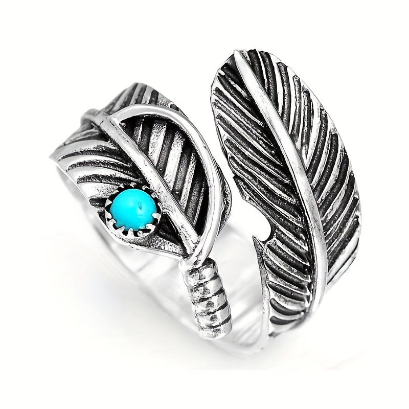 

Vintage Feather Turquoise Open Ring Jewelry For Women Girls