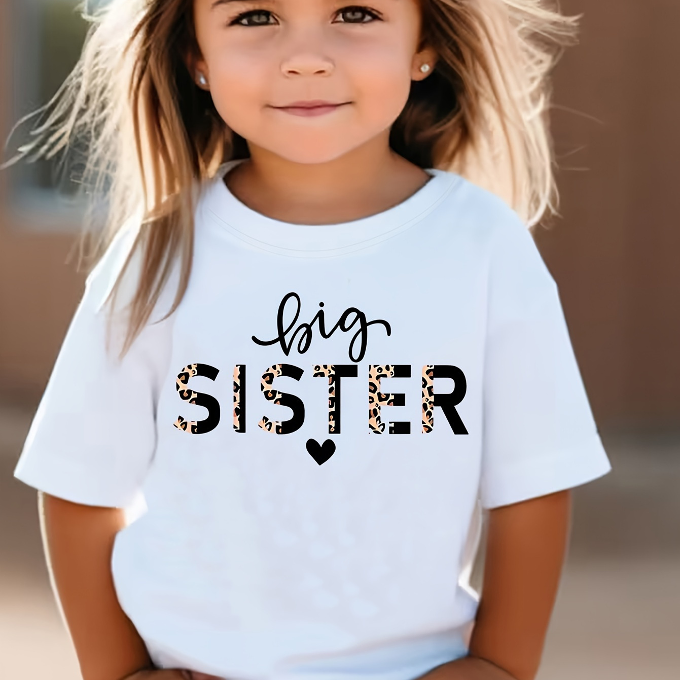 

big Sister" Letter Print Creative T-shirts, Soft & Elastic Comfy Crew Neck Short Sleeve Tee, Girls' Summer Tops