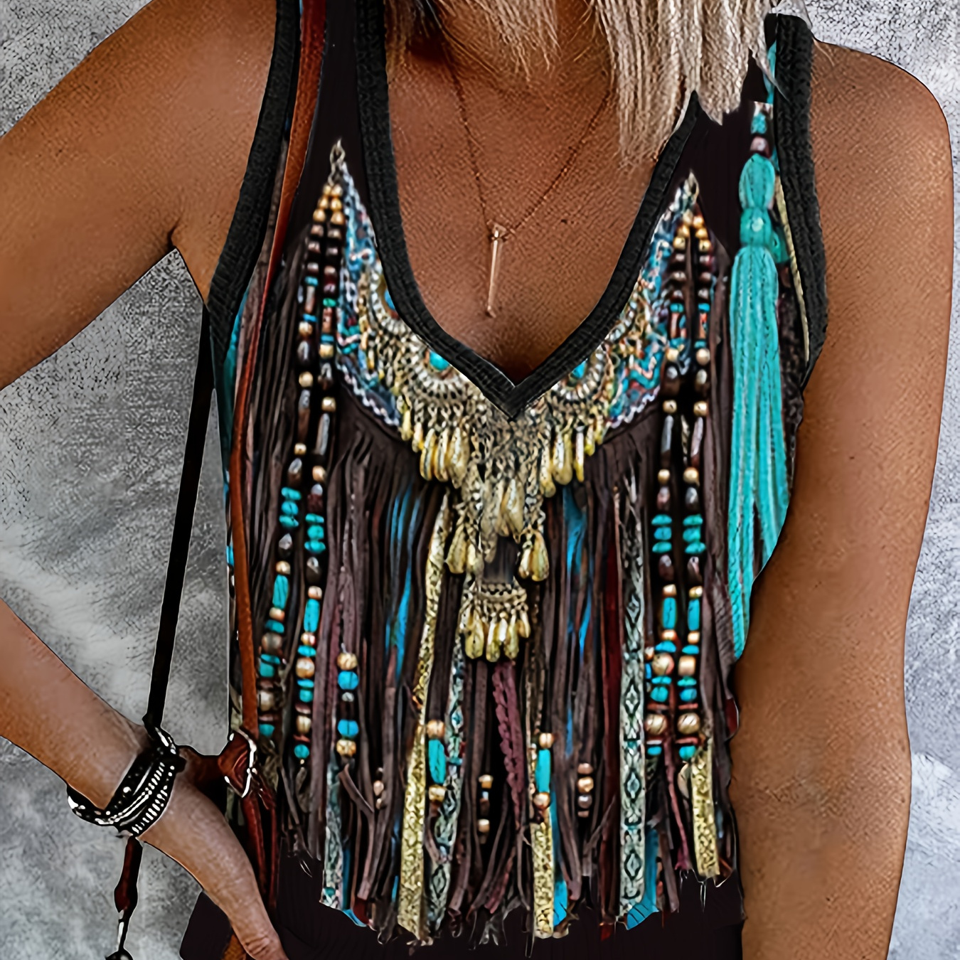 

Tribal Print V-neck Tank Top, Casual Sleeveless Top For Spring & Summer, Women's Clothing