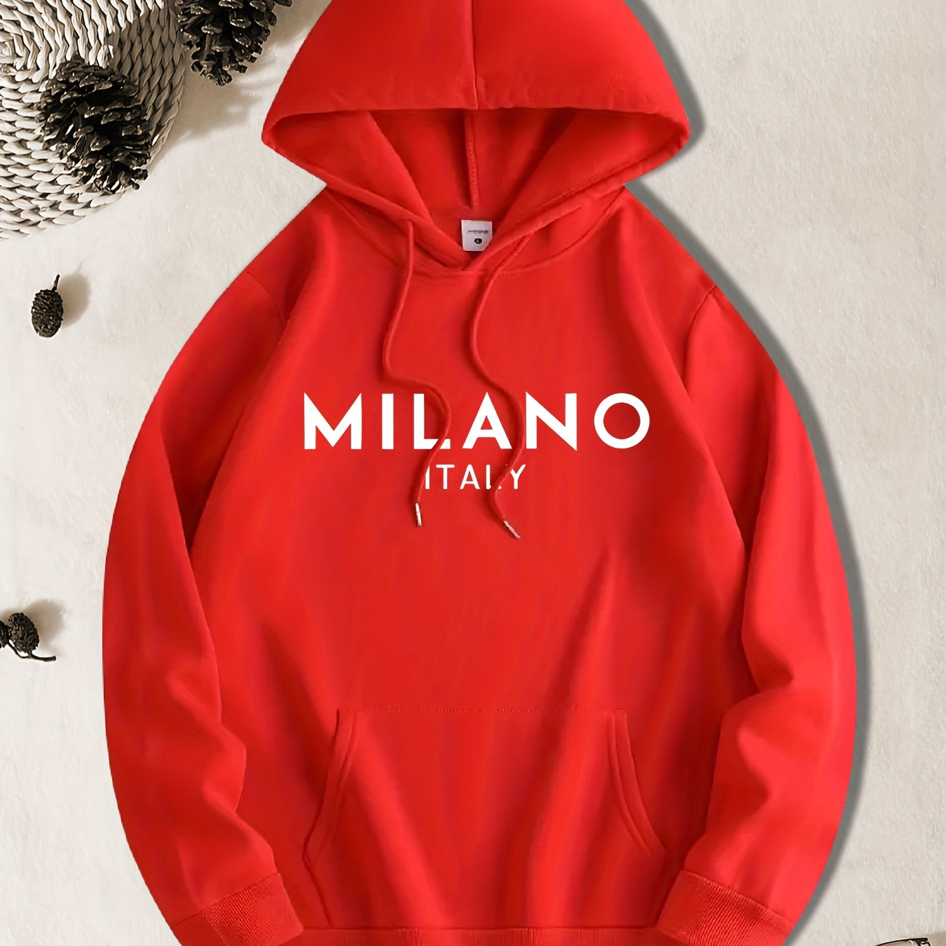 

Milano Italy Letter Print Men's Long Sleeve Hoodie, Drawstring Hooded Sweatshirt With Kangaroo Pocket, Casual Comfortable Versatile Top For Autumn & Winter