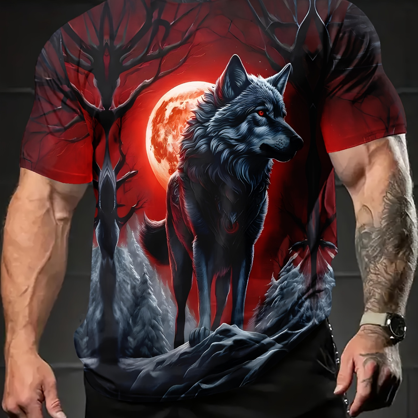 

Under The , Wolf King Short-sleeved Printed Round Neck T-shirt, Summer Men's Casual Outdoor Short-sleeved Shirt