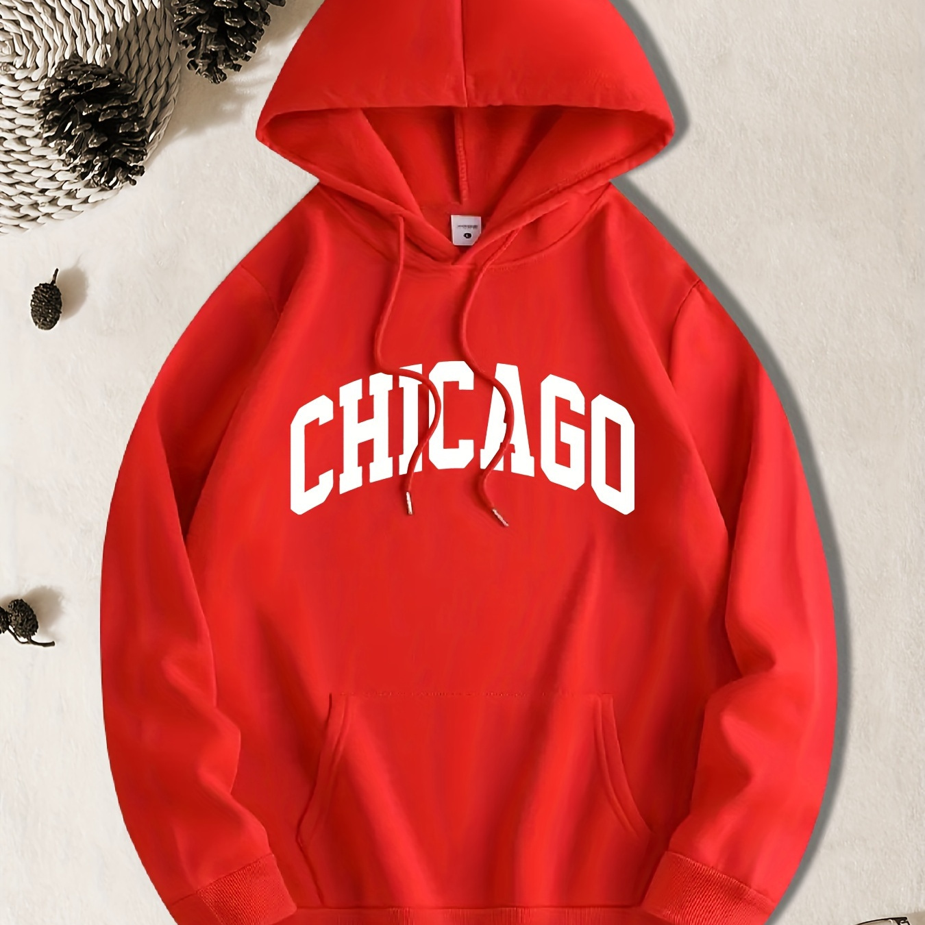 

Chicago Letter Print Men's Long Sleeve Hoodie, Drawstring Hooded Sweatshirt With Kangaroo Pocket, Casual Comfortable Versatile Top For Autumn & Winter