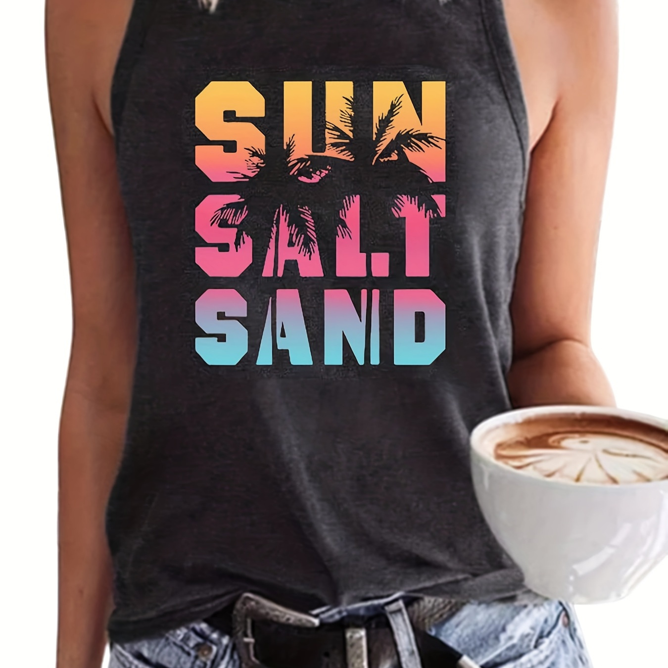 

Letter Print Tank Top, Casual Crew Neck Sleeveless Summer Tank Top, Women's Clothing