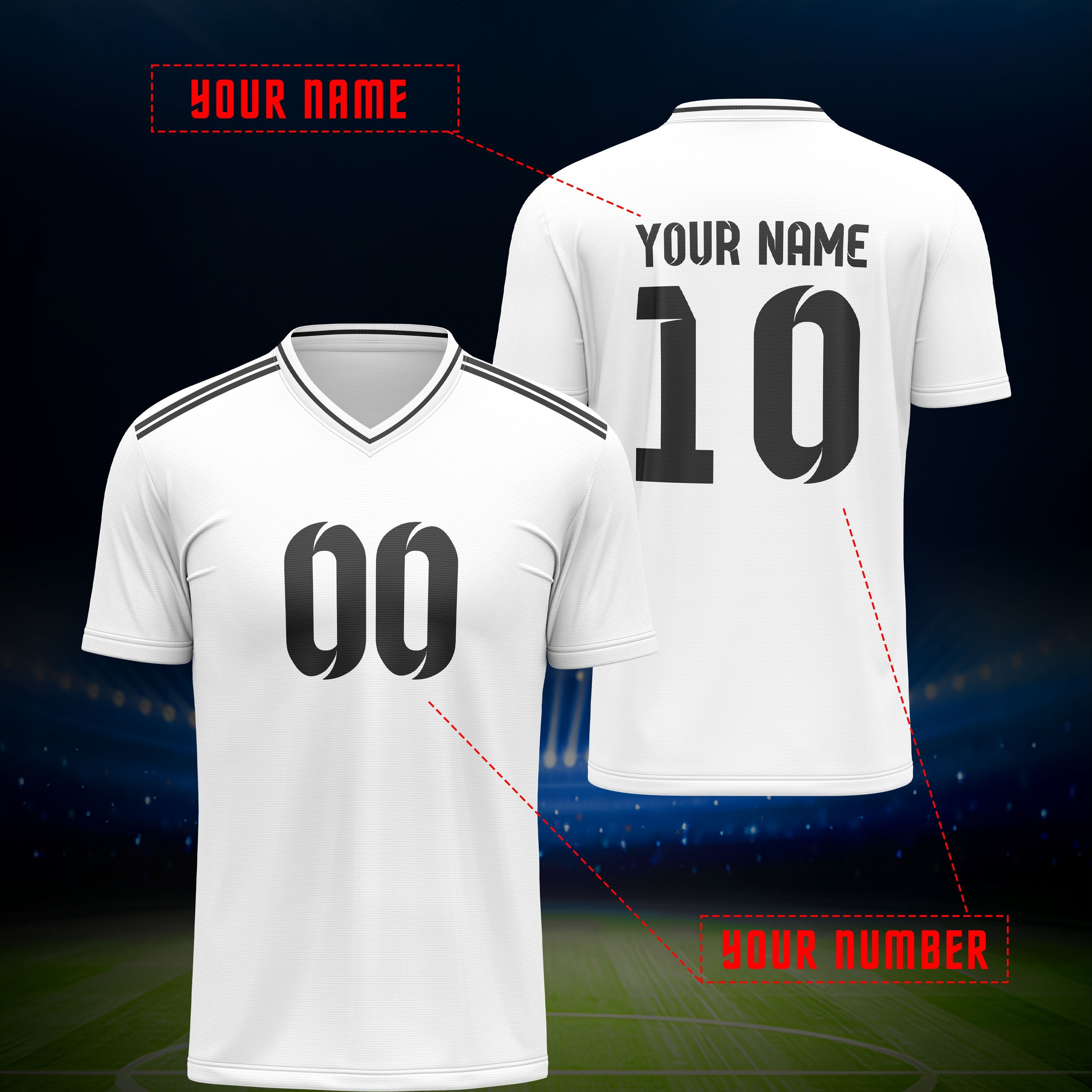 

Custom Name & Number V-neck Soccer Jersey - Breathable, For Training & Casual Wear, Summer Parties & Outdoor Activities