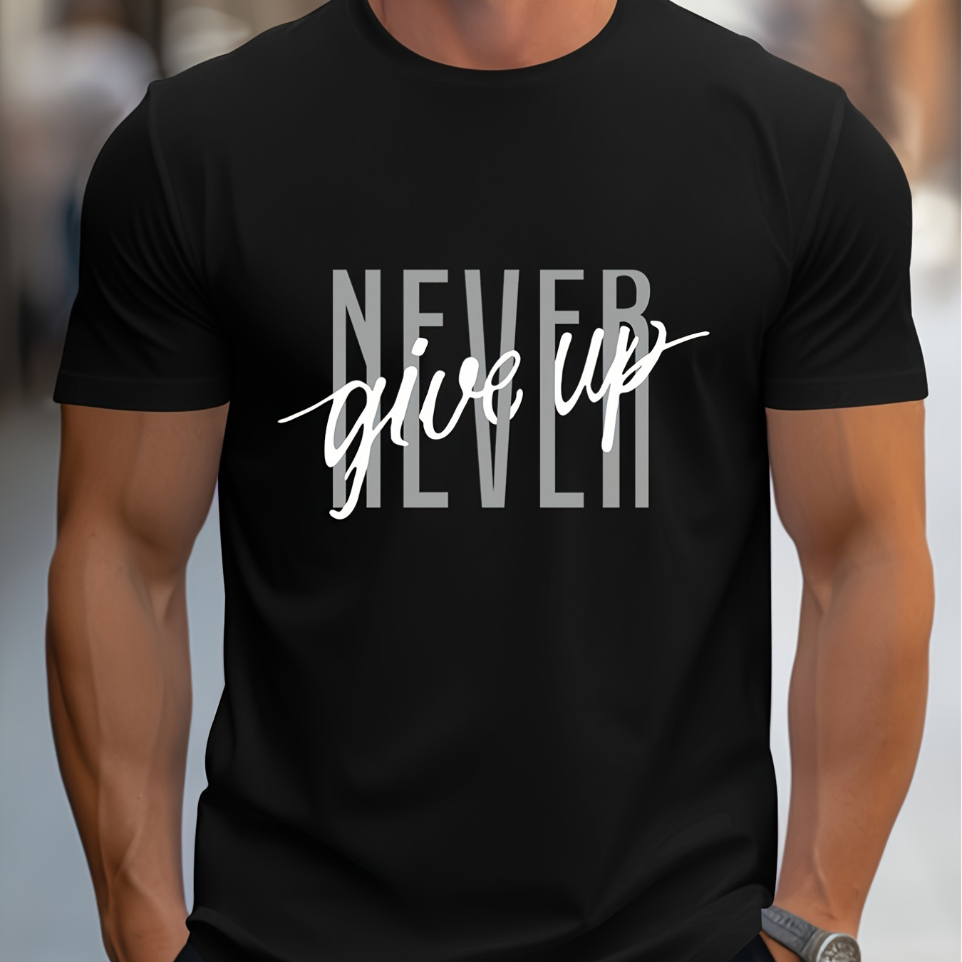 

Letter Print T Shirt, Stylish & Breathable For Men, Simple Comfy Top, Casual Crew Neck Short Sleeve T Shirt For Summer