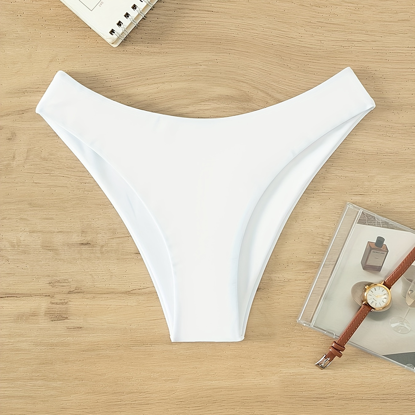 

Women's Solid Color Bikini Bottom, High-cut Swimwear Briefs, Stretchy Swim Bottoms For Beach Poolside