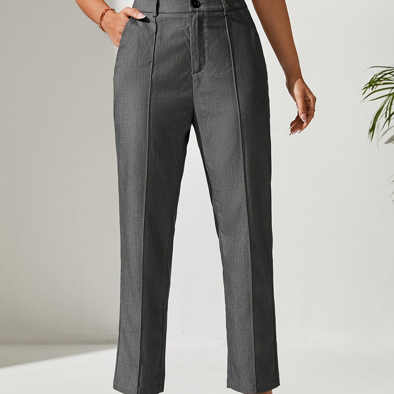 

Slant Pockets Pintuck Tapered Pants, Elegant High Waist Pants For Work & Office, Women's Clothing