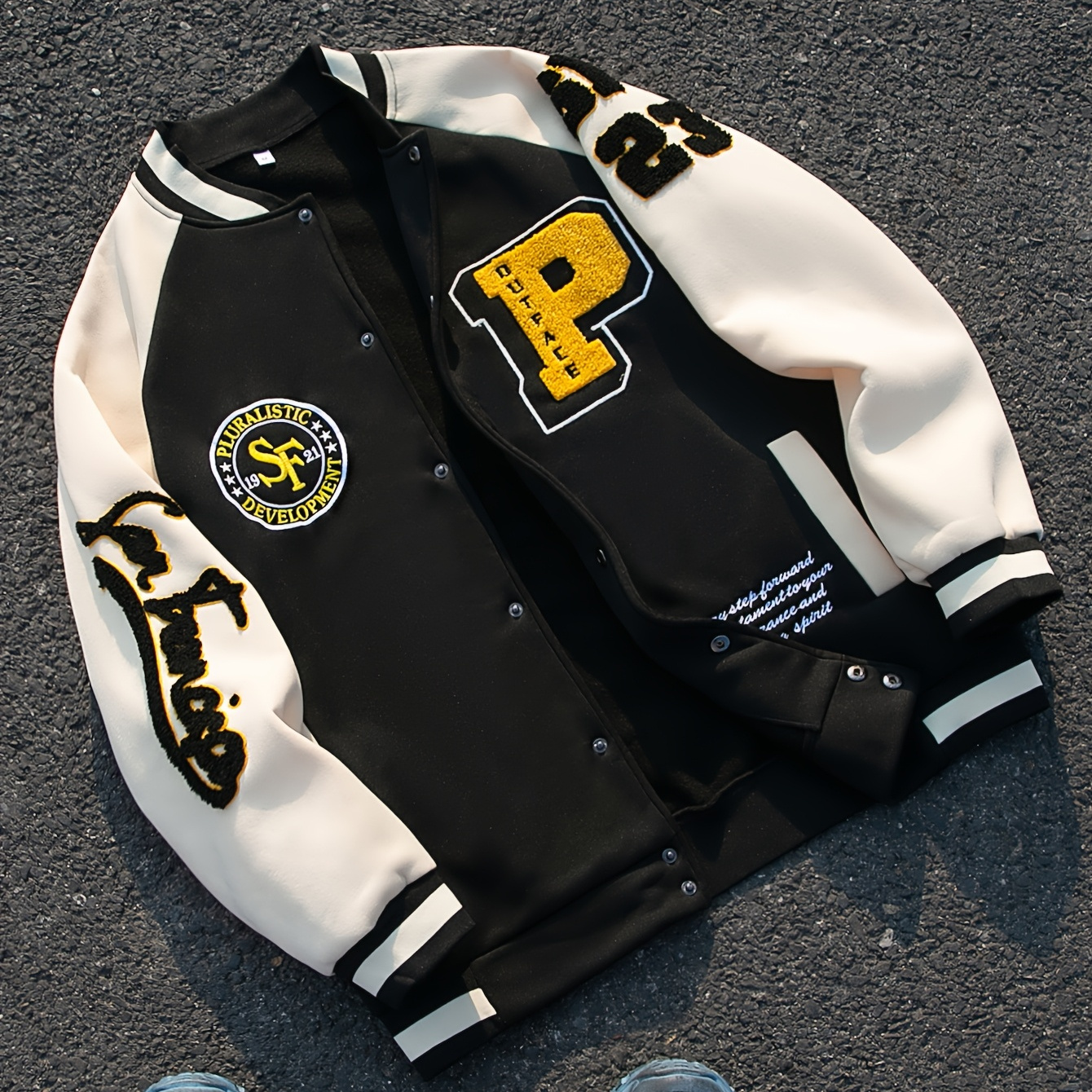 

Men' Embroidered Letter Varsity Jacket - Casual Baseball Collar, Button-up, Machine Washable - Fall & Winter