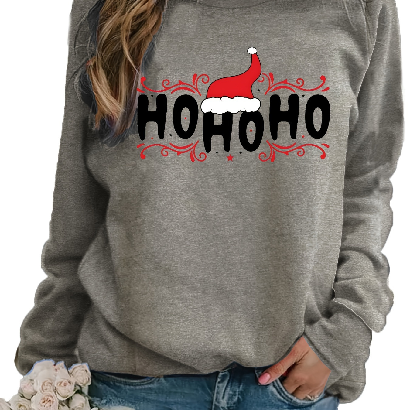 

Christmas Print Sweatshirt, Crew Neck Casual Sweatshirt For Fall & Spring, Women's Clothing