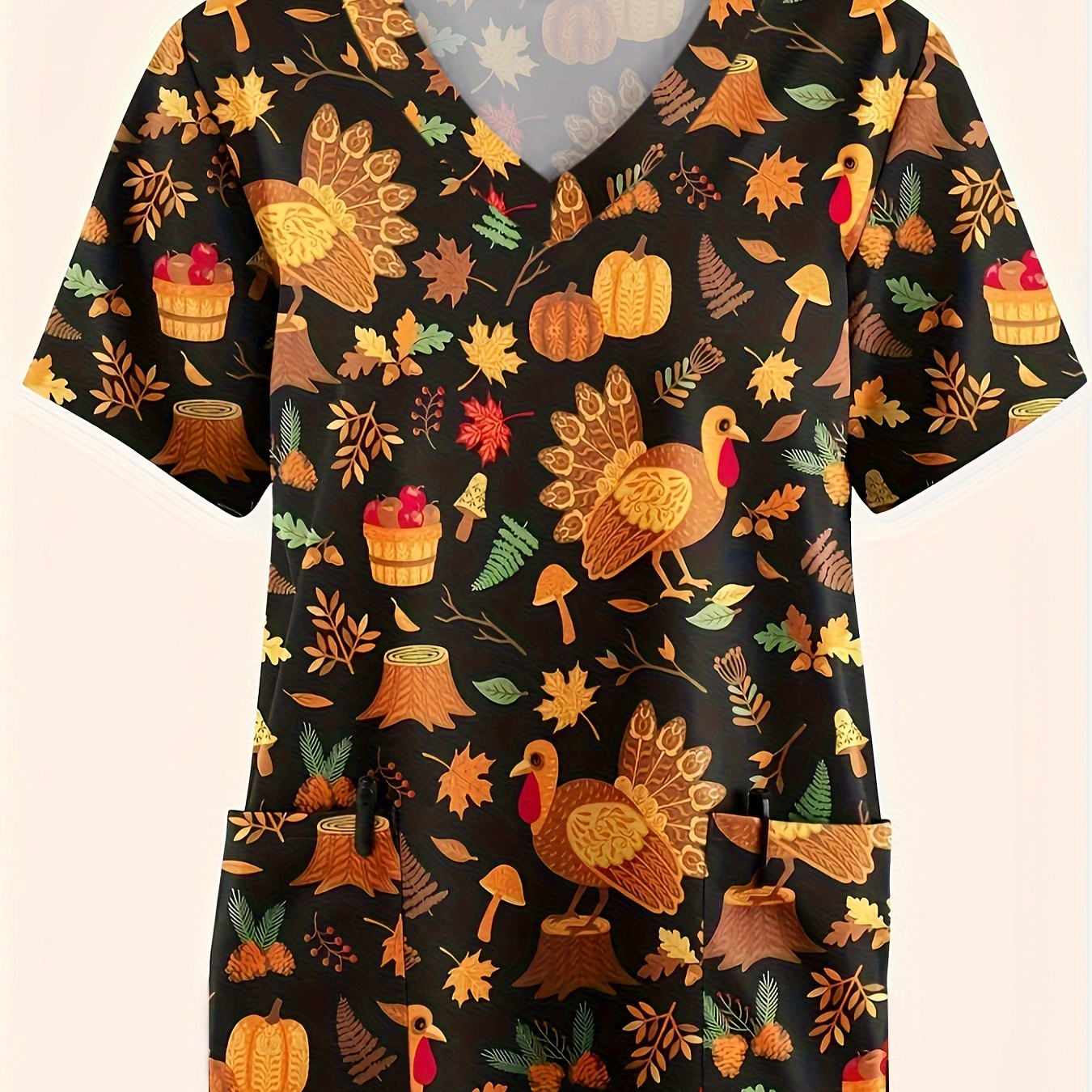 

Turkey And Pattern V- Top For Nurses - 100% Polyester