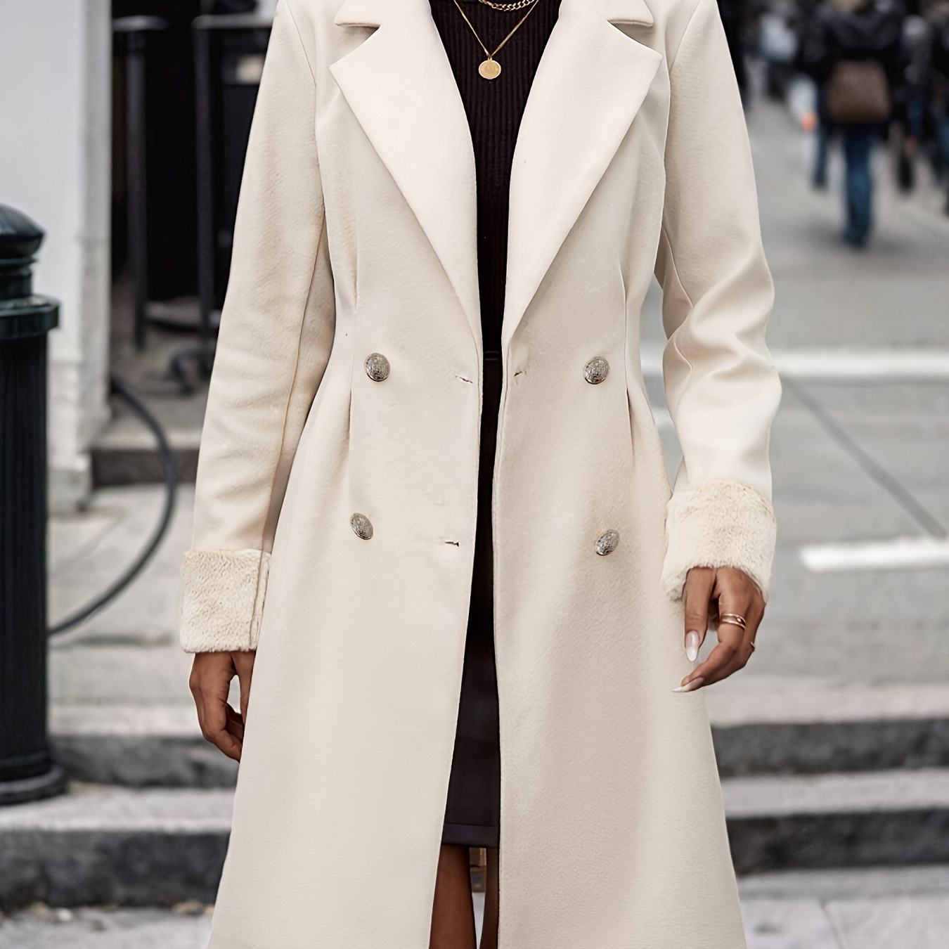 

Manteau long à double boutonnage, élégant manteau à de unie , vêtements femmes