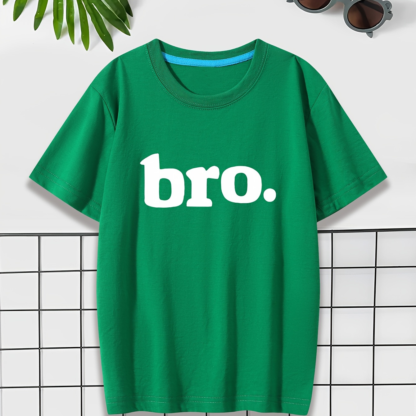 

Bro Print Children's Stylish T-shirt, Boys Summer Sports Lightweight Comfy Round Neck Short Sleeve Casual Top