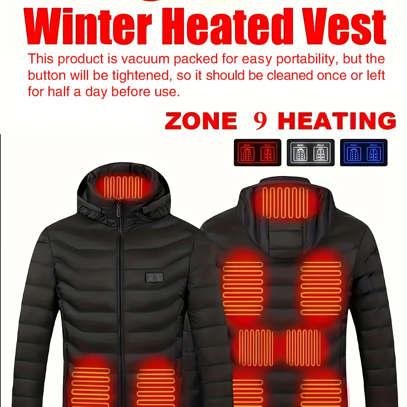 

Men's Casual Warm Heating Jacket, Chic Hooded Padded Coat For