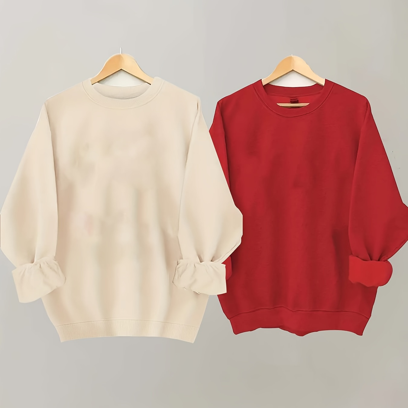 

2 Packs Plus Size Simple Solid Sweatshirt, Casual Long Sleeve Crew Neck Pullover Sweatshirt, Women's Plus Size clothing
