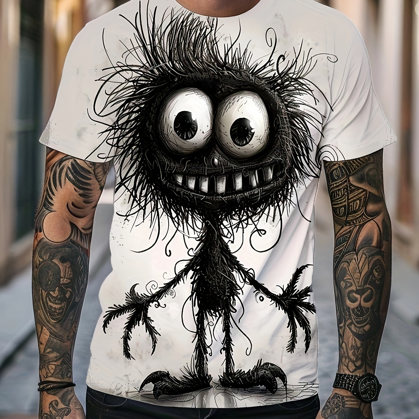 

Men's Monster Graphic Print T-shirt, Short Sleeve Crew Neck Tee, Men's Clothing For Summer Outdoor