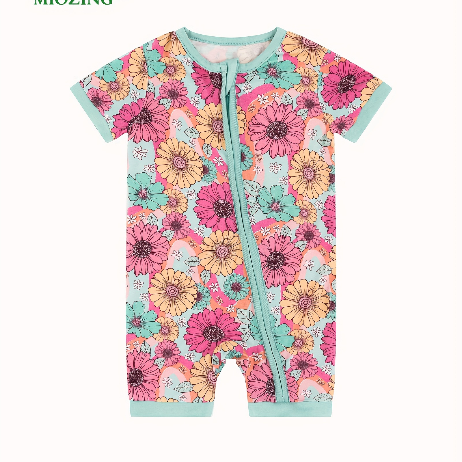 

Miozing Bamboo Fiber Bodysuit For Baby, Colorful Cartoon Flower Pattern Short Sleeve Onesie, Infant & Toddler Girl's Romper