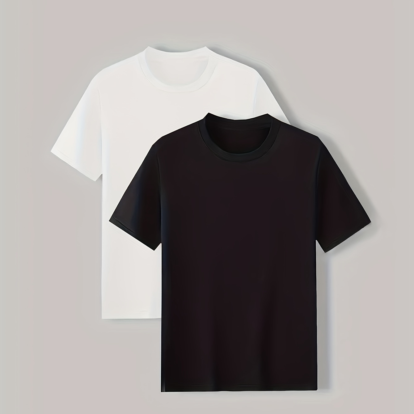 

2-pack Mens Short Sleeve T-shirt Set - Comfortable Solid Stretch, Round Neck, Casual Style - Breathable Summer Clothing For Everyday Wear