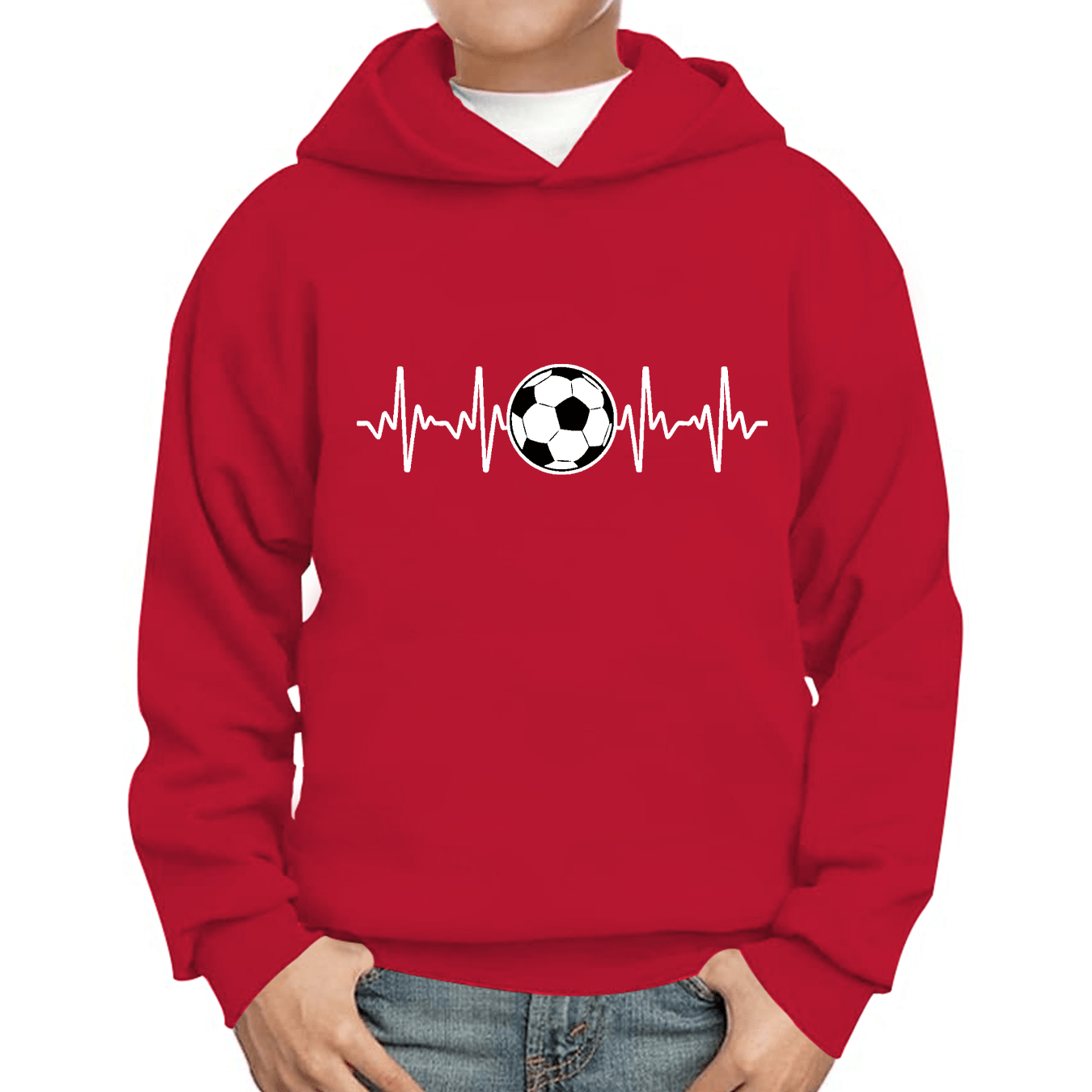 

Football Heartbeat Print Hoodies For Boys - Casual Graphic Design With Stretch Fabric For Comfortable Autumn/winter Wear