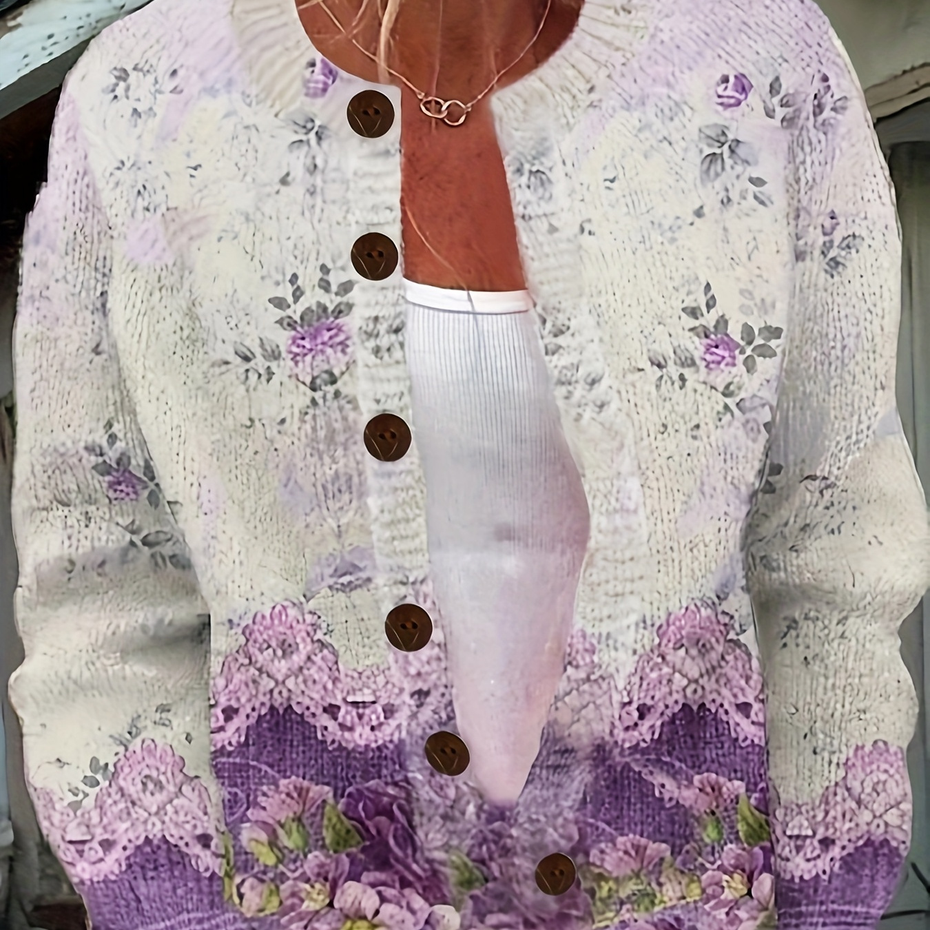 

Print Cardigan - Soft Polyester Knit Sweater With Button Front, Long Sleeves, And Intricate 3d Design For Fall/winter