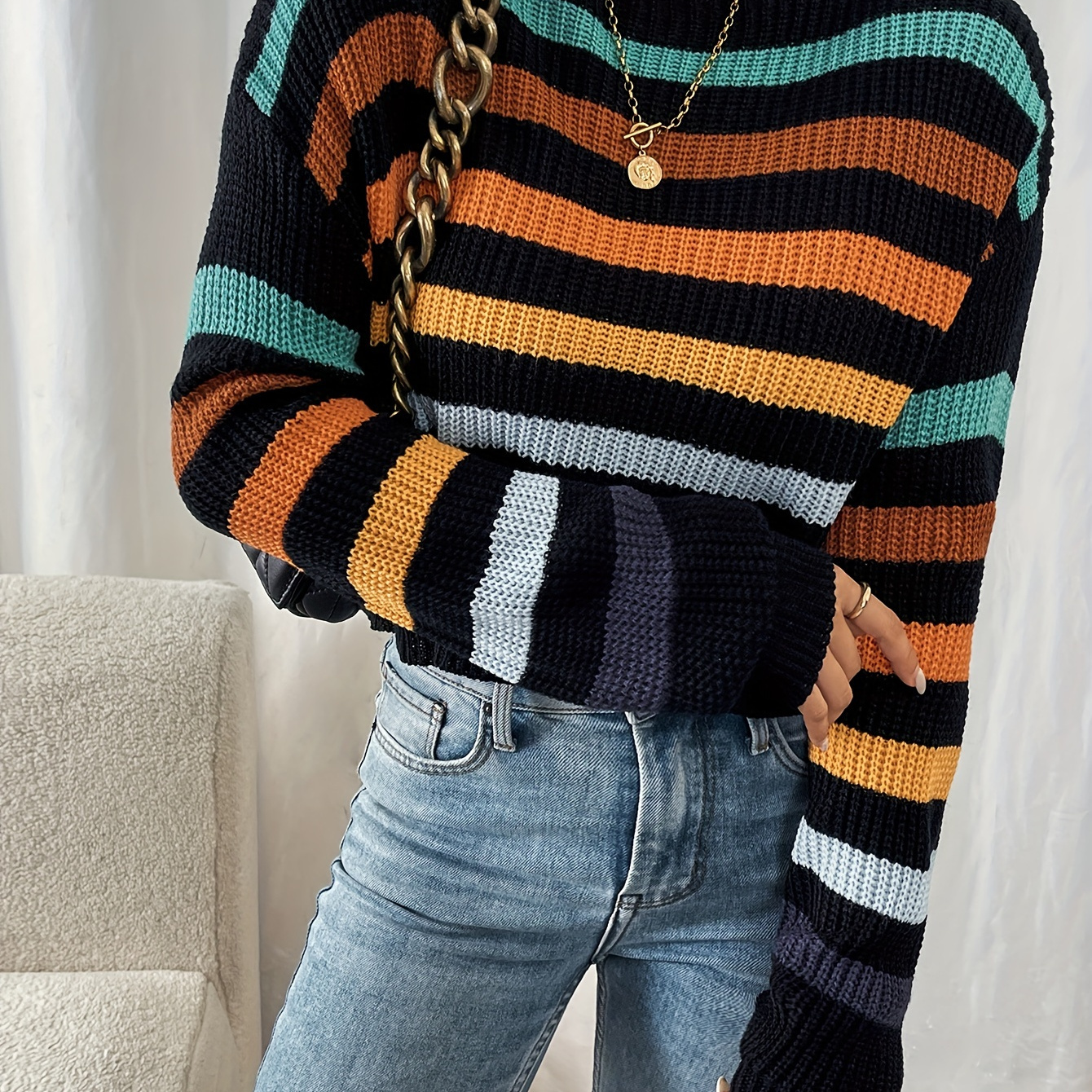 

Stylish +women's Striped Sweater Hoodie