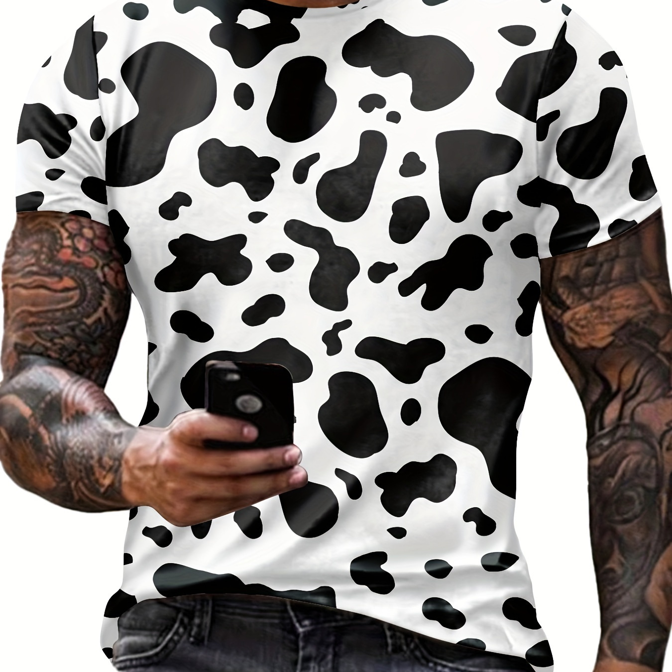 

Men's Cow Graphic Print T-shirt, Short Sleeve Crew Neck Tee, Men's Clothing For Summer Outdoor