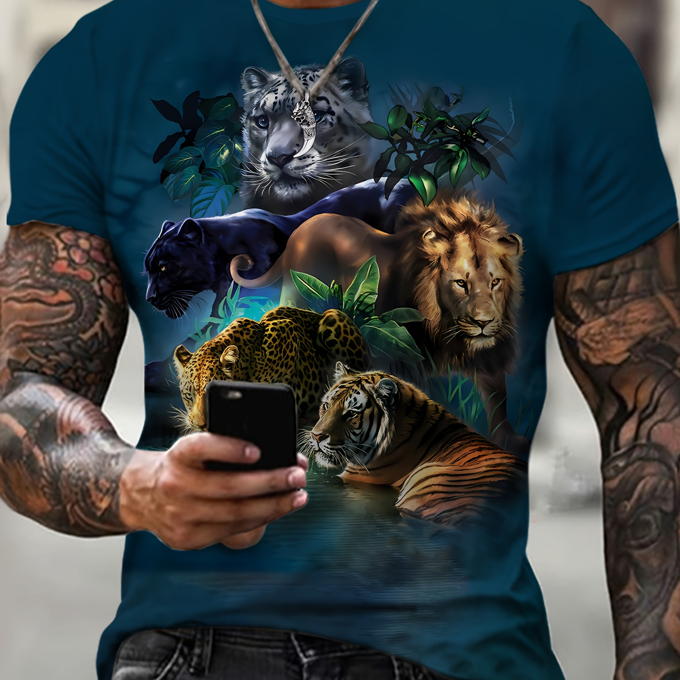 

Plus Size Men's Animals Graphic Print T-shirt For Summer, Stylish Casual Short Sleeve Tees For Males