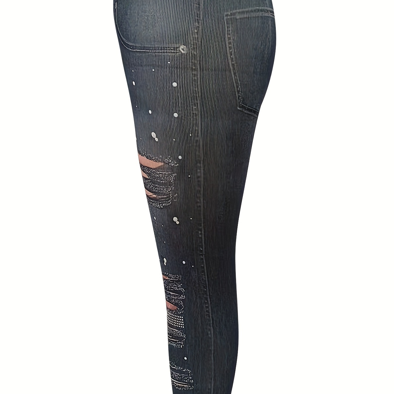 Plus Size Sexy Leggings, Women's Plus Denim Print Elastic High Rise High  Stretch Leggings