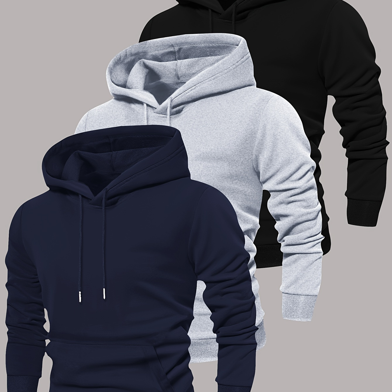 

Lot de 3 sweats à capuche à manches longues avec poche et cordon de serrage, sweats à capuche de loisirs pour hommes pour et , vêtements décontractés et de sport