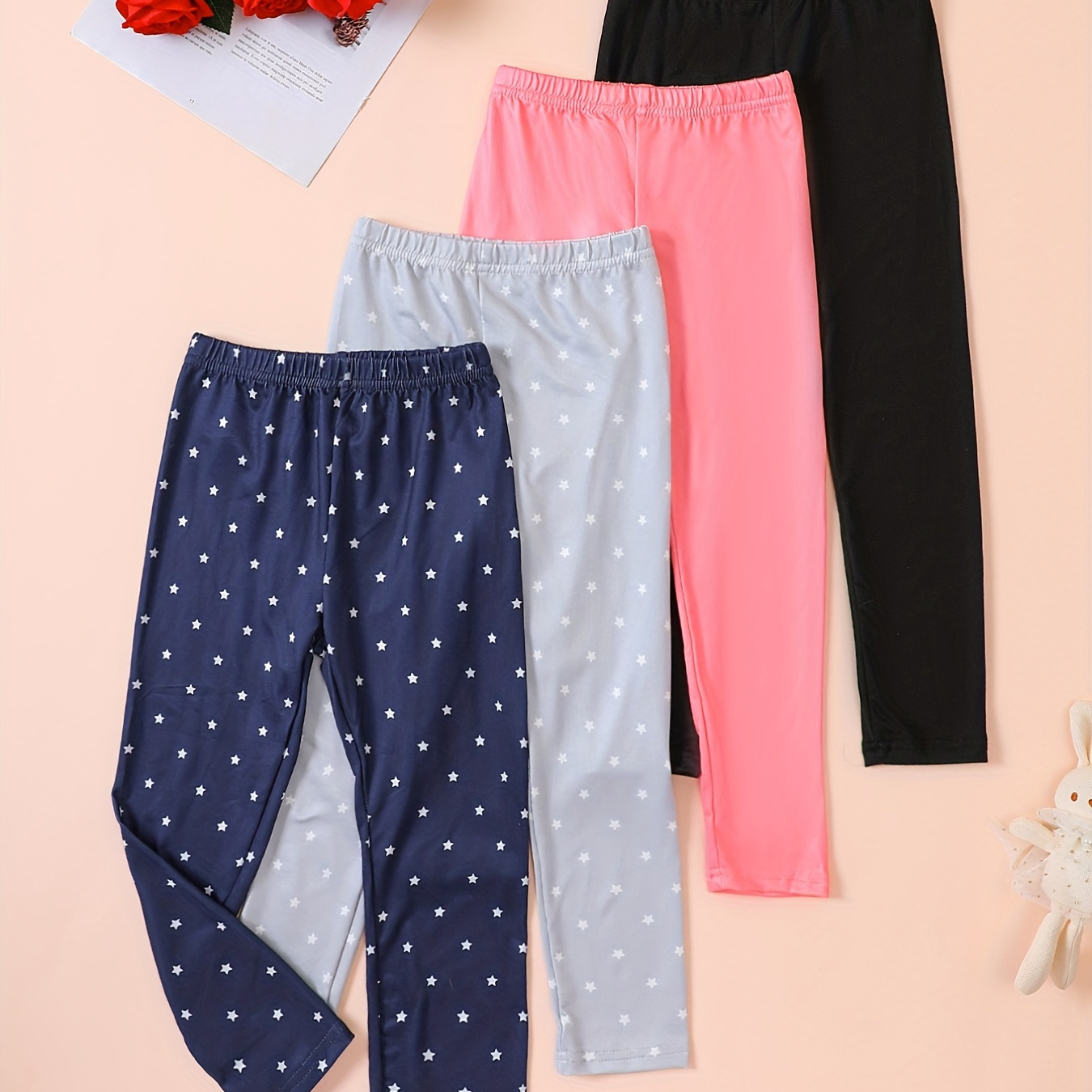 4pcs Girls Casual Comfortable Leggings, Breathable Under Layer Pants For Children Kids Summer Clothes