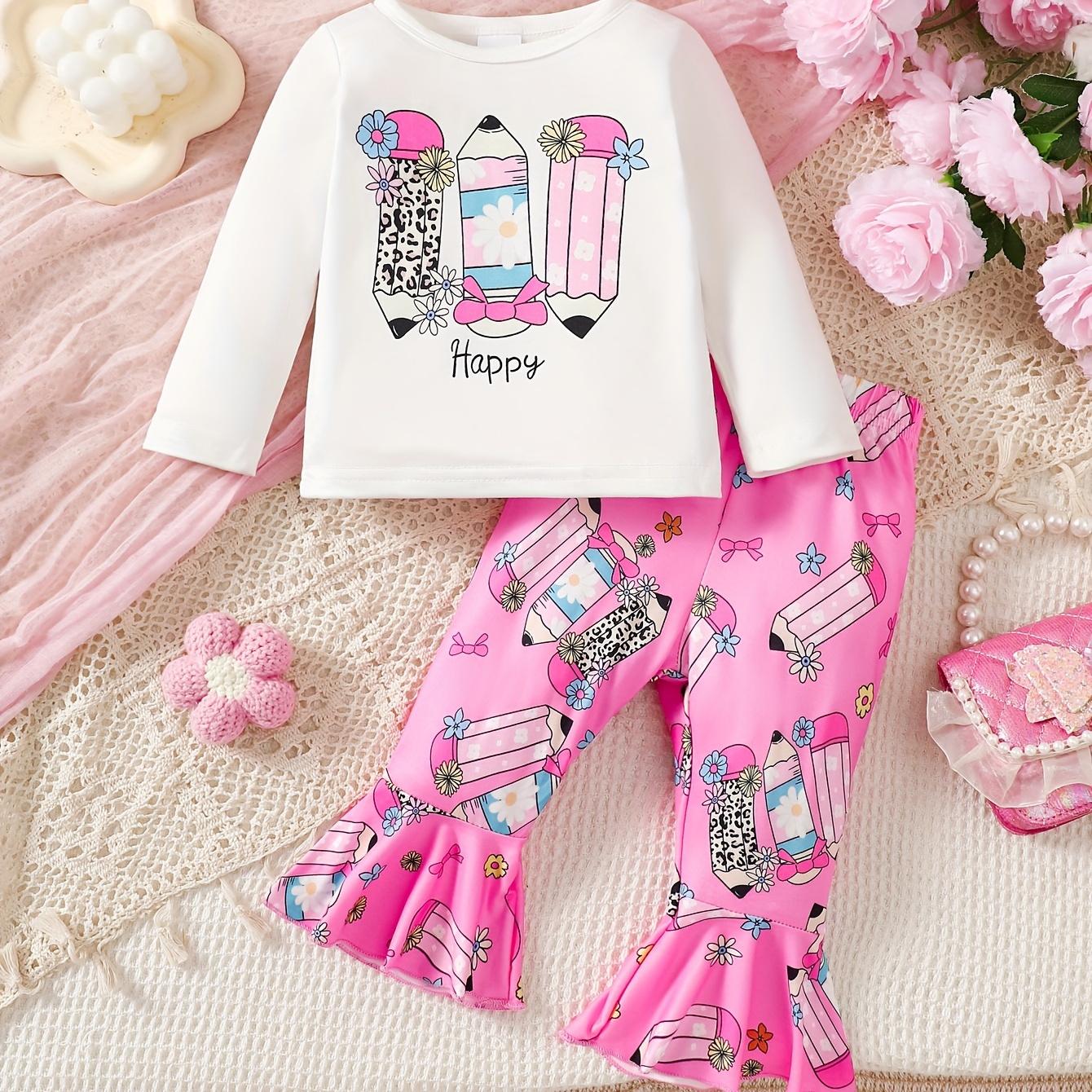 

2- 's Pattern Long Sleeve T- + -bottom Pants, Toddler & Infant 's Clothing Set