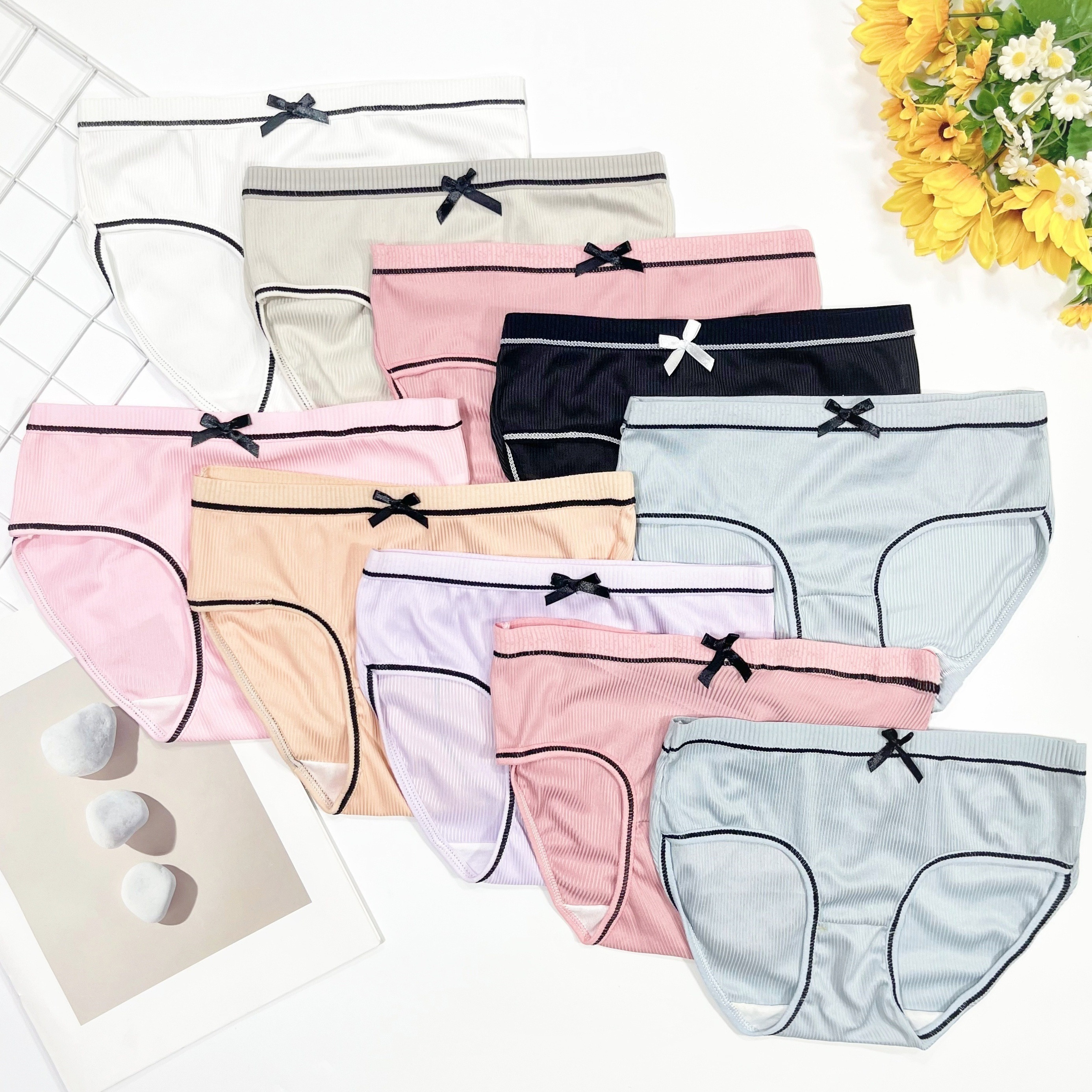 

10 Pcs Girl's Cute Bow Design Triangle Briefs, Soft & Comfy Underwear Set, For All Season Wearing