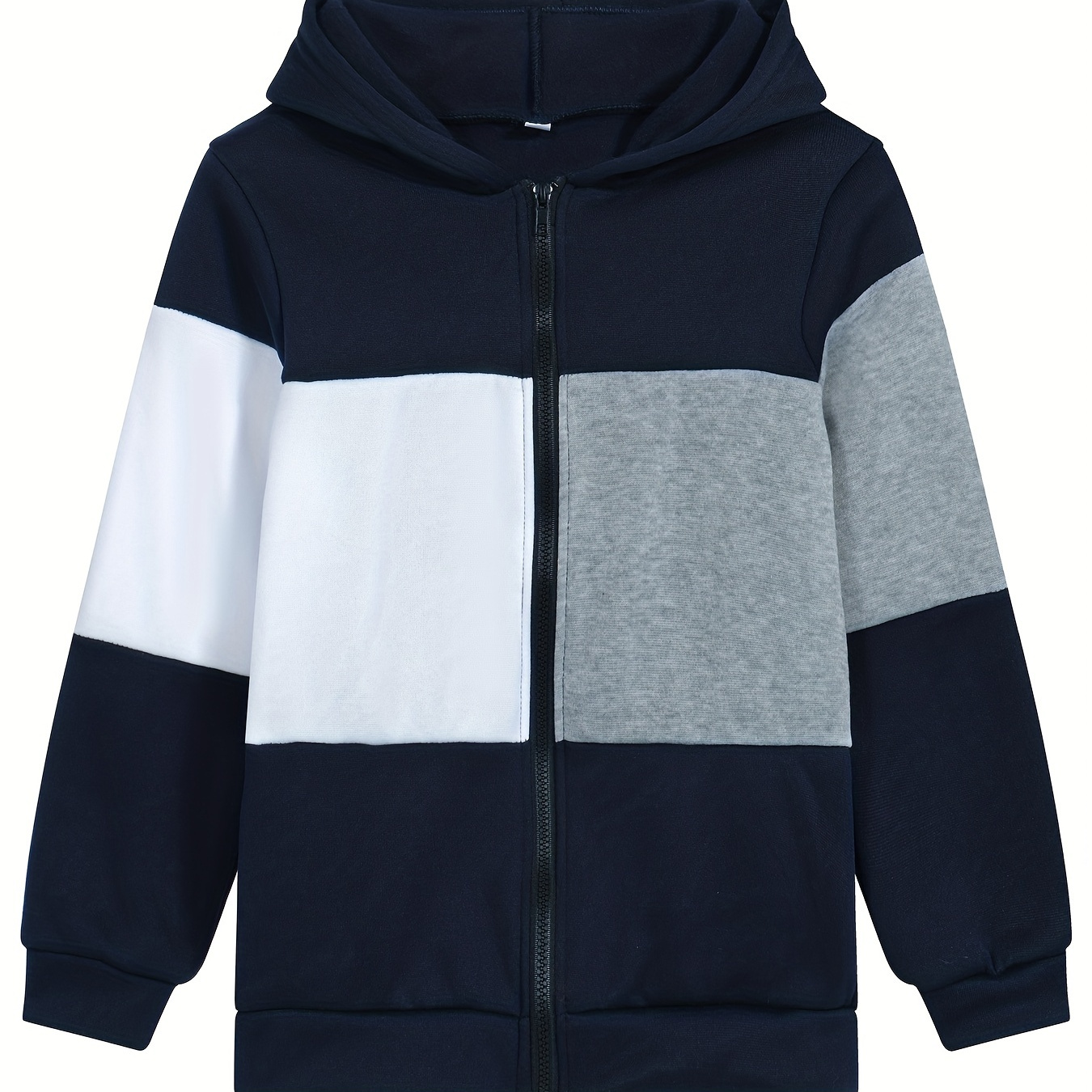 

Kid's Color Clash Hooded Jacket, Trendy Zipper Hoodie, Long Sleeve Coat, Boy's Clothes For Spring Fall Outdoor