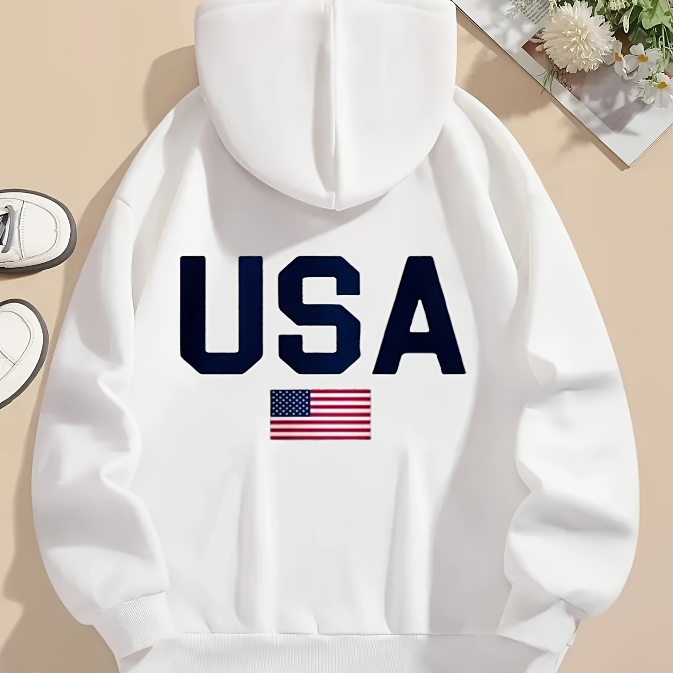 

Usa Print Hoodie, Drawstring Casual Hooded Sweatshirt For Winter & Fall, Women's Clothing