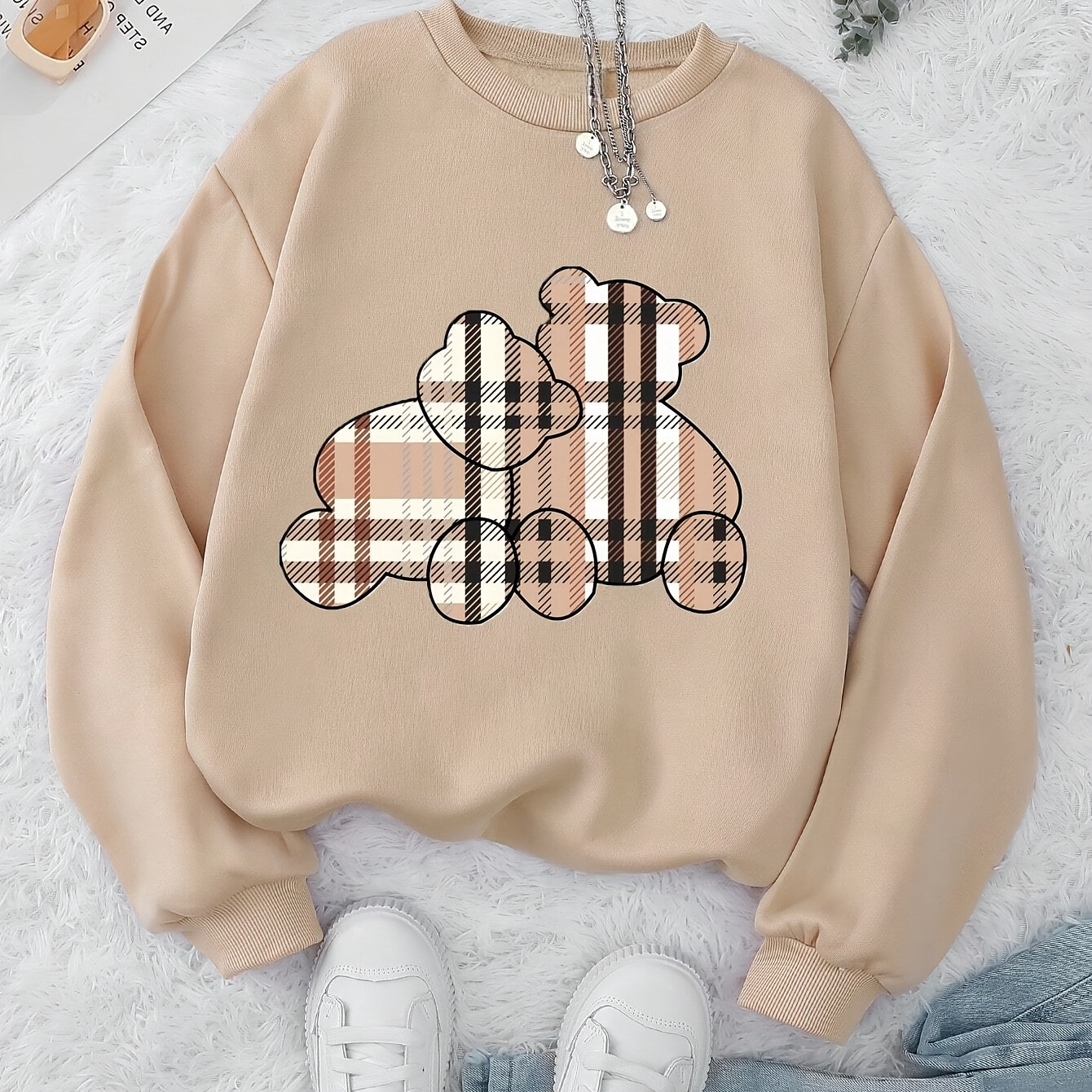 

Cozy & Cute Women's Sweatshirt - Casual Drop Shoulder Design, Detail, Long Sleeve, Round Neck, Polyester - Fall/winter, Machine Washable