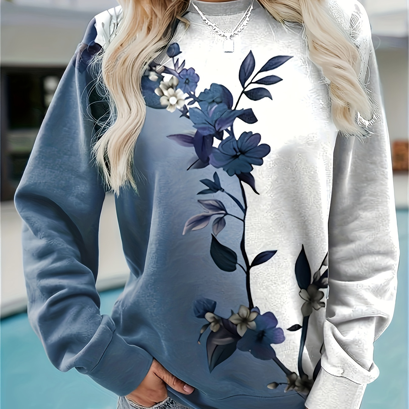 

Floral Print Pullover Sweatshirt, Casual Long Sleeve Crew Neck Sweatshirt For Fall & Winter, Women's Clothing