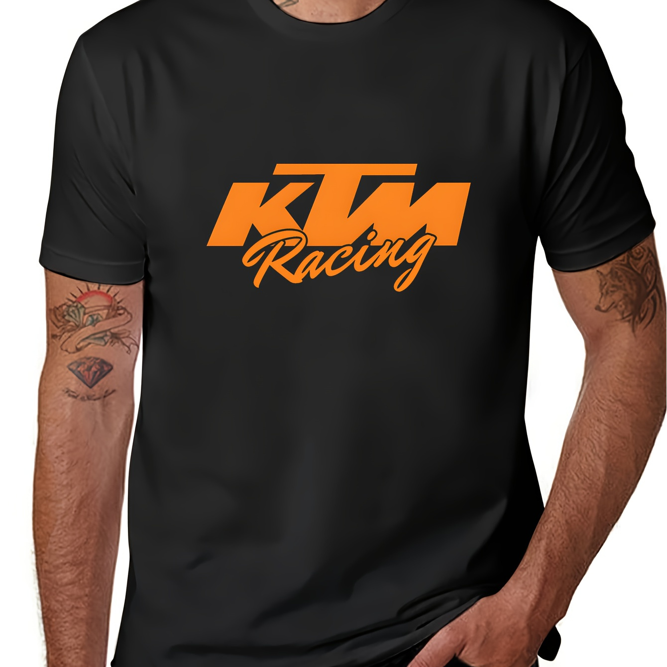 

Racing-inspired Men's T-shirt - 100% Cotton, Quick-dry, Casual Round Neck With , All