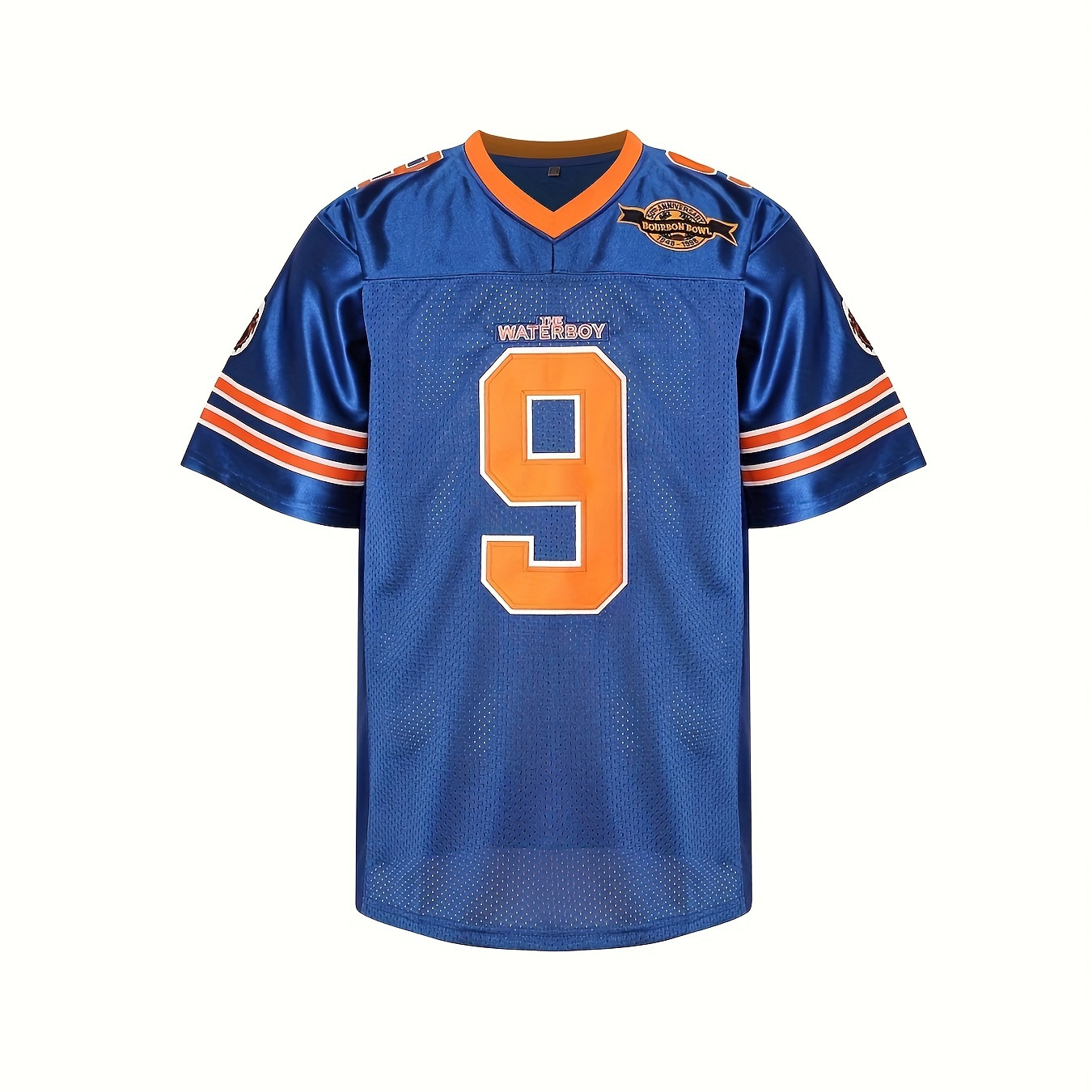 

Men's Vintage Color Block No.9 Breathable American Football Jersey, V Neck Short Sleeve Embroidery Striped Rugby Jersey For Outdoor Holiday Party